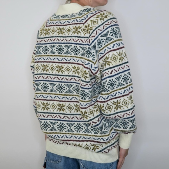 Vintage 80s Rainbow Fair Isle Cardigan Sweater - Picture 3 of 6